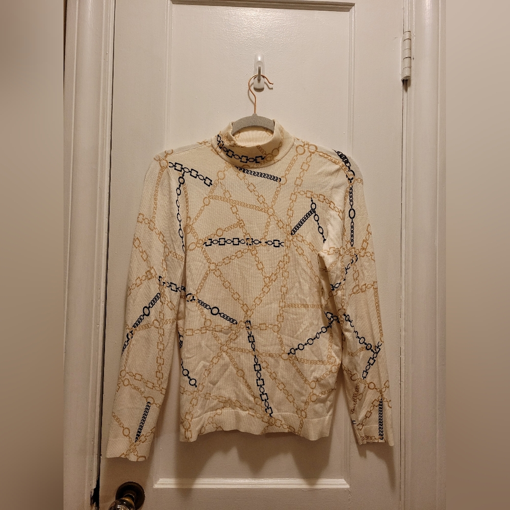 Chico's Women's Chain Print Mock Neck Lightweight Sweater Size 0